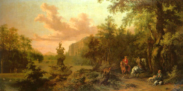 hawking party in a wooded parkland